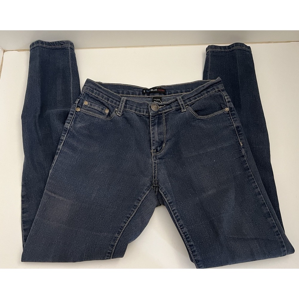 Red‎ Blue Denim Jeans Skinny Stretch Juniors Sz 5 Straight Leg Dark Blue Denim